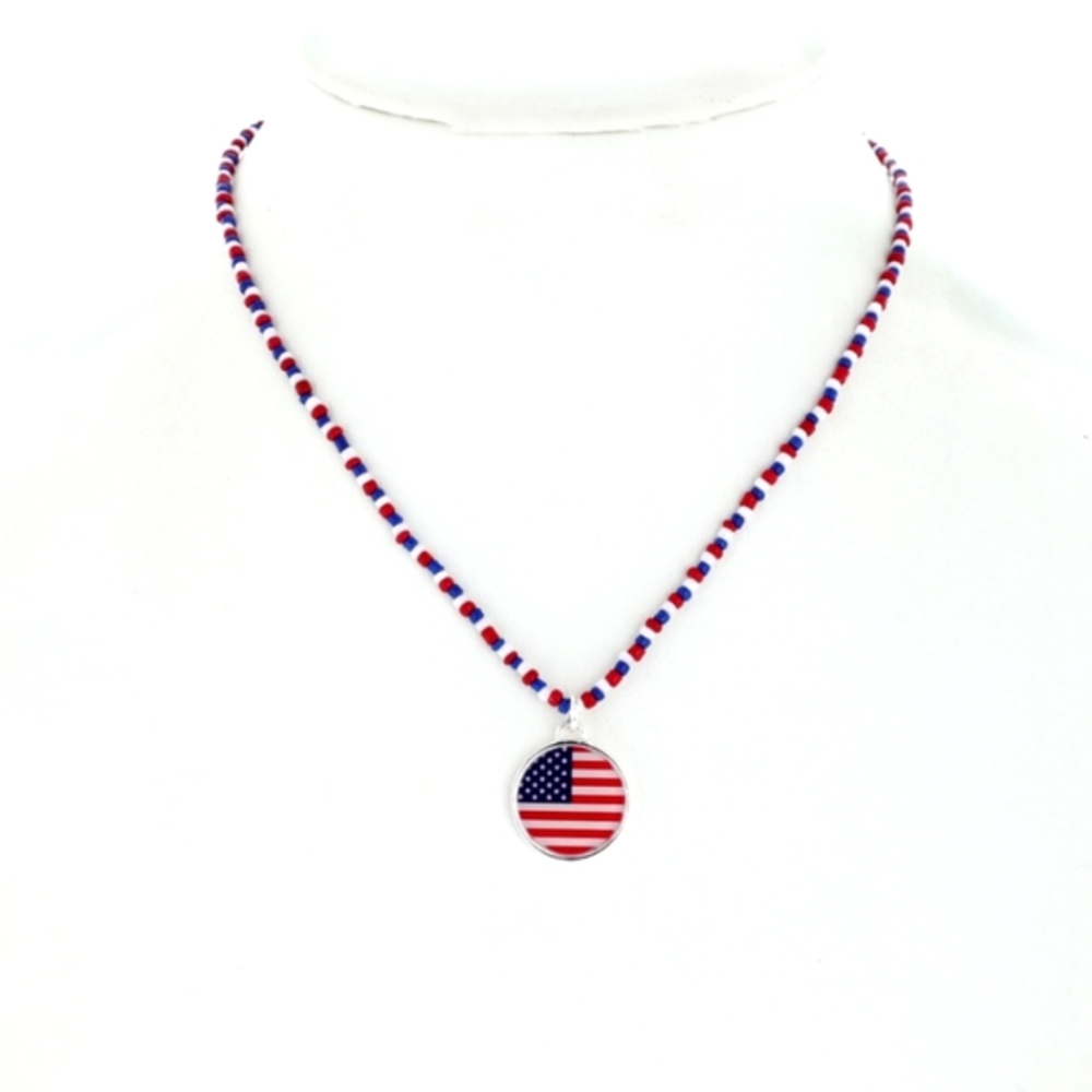 Patriotic Round Pendant Flag Necklace